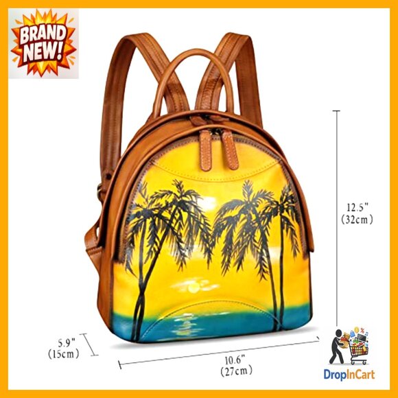 Genuine Leather Backpack Hand Painted Retro Vintage Daypack College Casual main image 5
